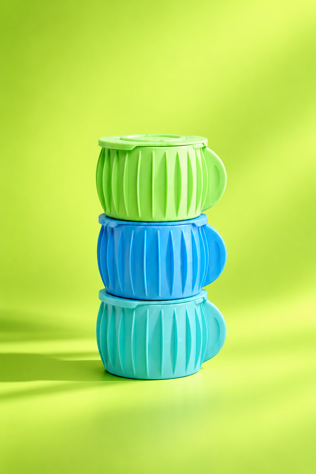 Three Propod reusable supplement pods stacked in lime, blue and aqua